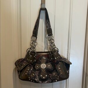 Blazin Roxx Camo Brown Studded Cross Shoulder Bag
